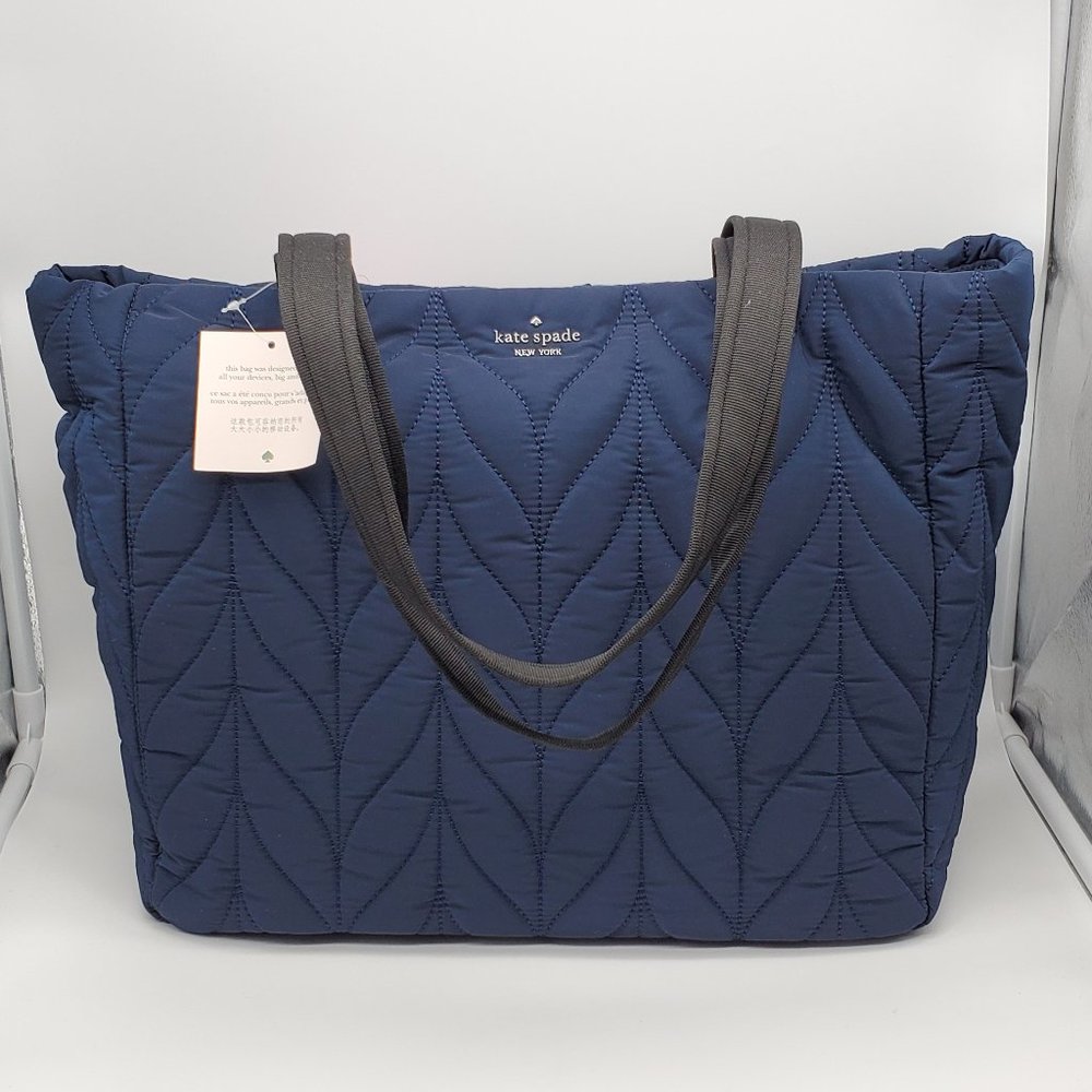 Kate Spade Blue Quilted Tote with Black Handles